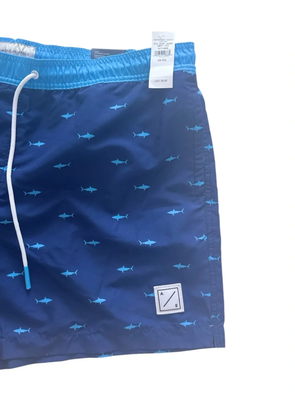 American Eagle Men's Blue Shark Print Swim Trunks Shorts Size XXL 2XL NWT